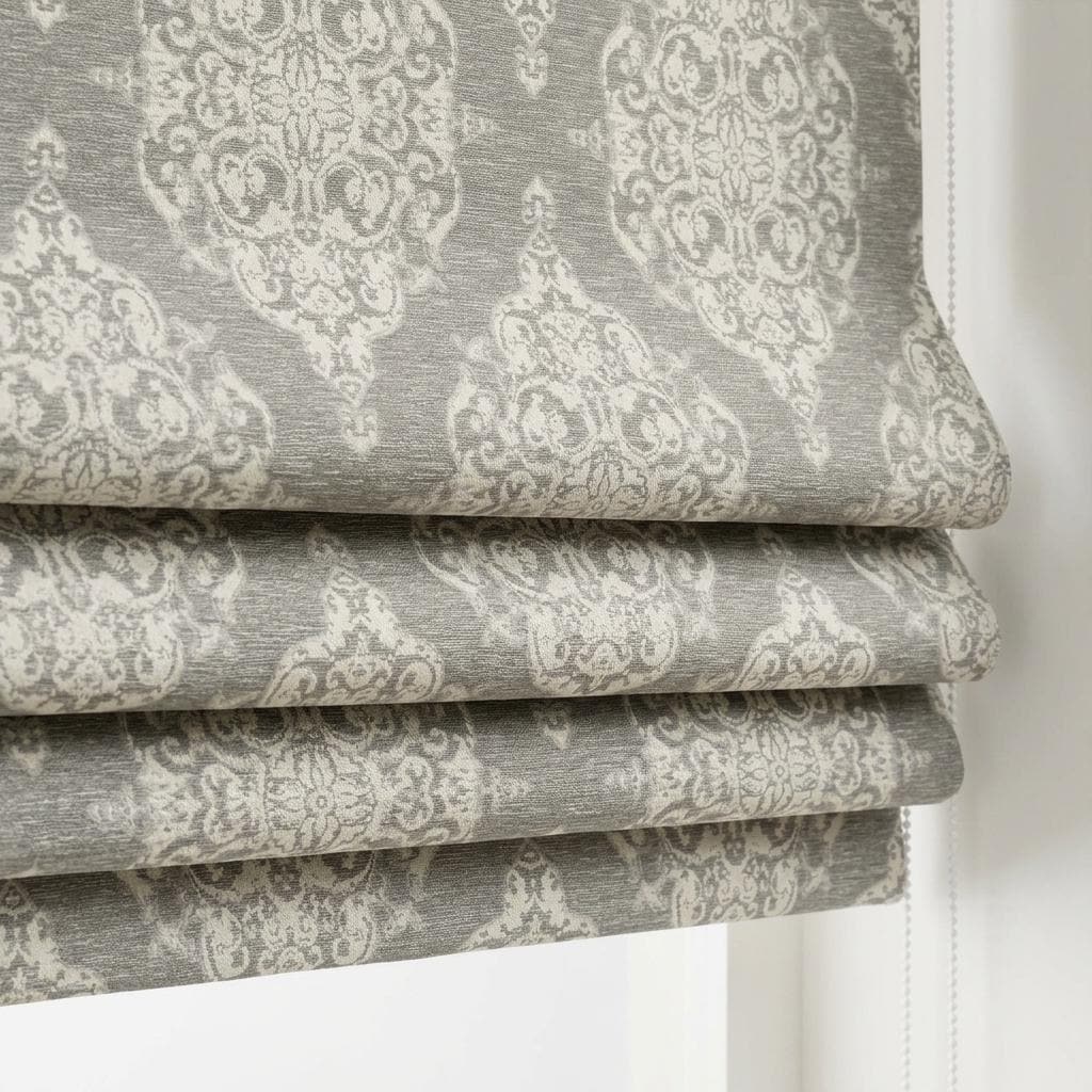 Gray Ivory Damask Pure Linen Roman Shade, Custom Jacquard Window Blind, Blackout or Light Filtering — image 7