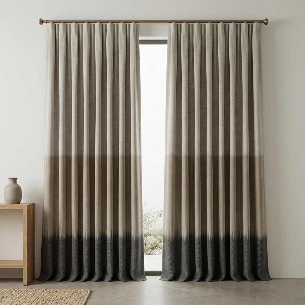 Greige, Taupe & Charcoal Color Block Linen Curtains, Custom Drapes, Blackout Option, Extra Long — image 3