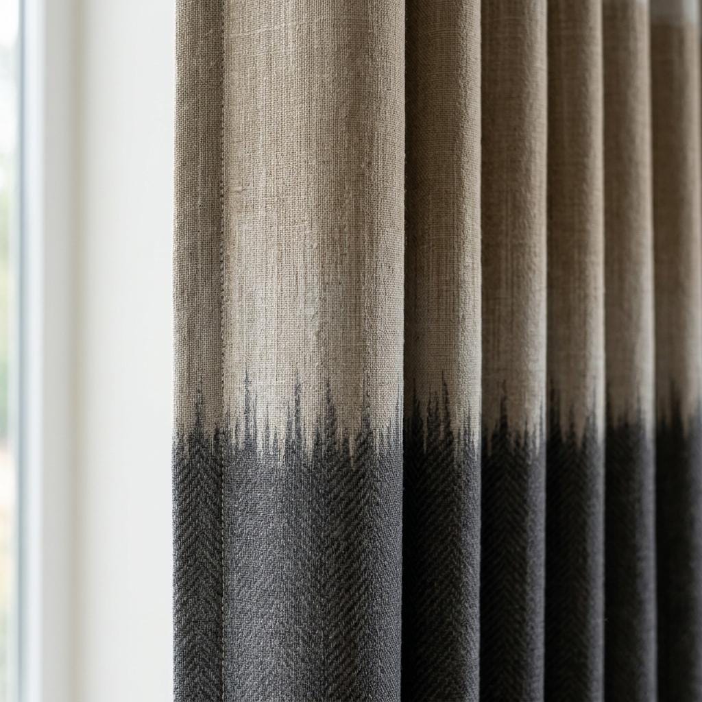 Greige, Taupe & Charcoal Color Block Linen Curtains, Custom Drapes, Blackout Option, Extra Long — image 9