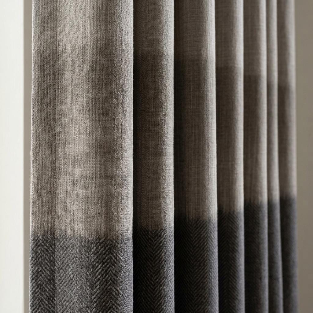 Greige Taupe & Charcoal Color Block Linen Curtains, Custom Drapes, Blackout Option, Extra Long Panels — image 1