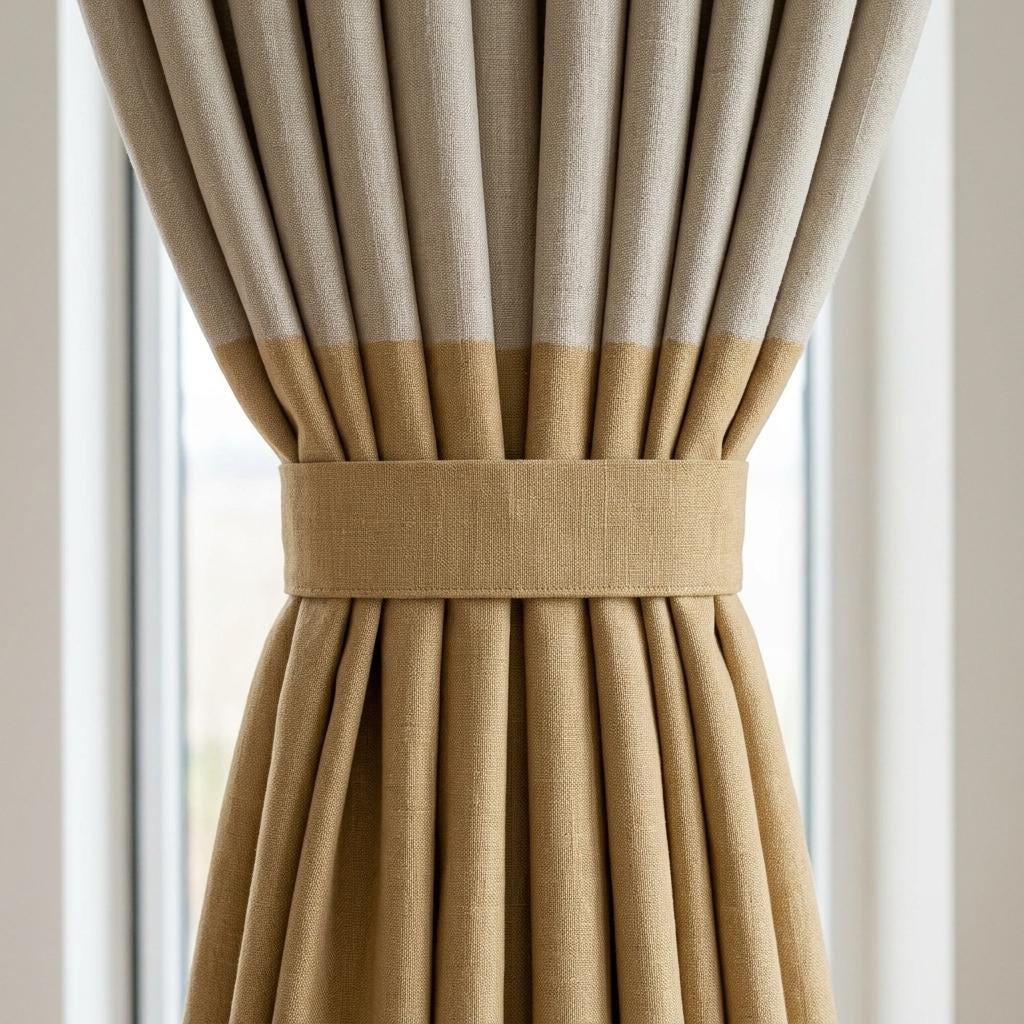 Heavy Linen Curtains, Oatmeal Camel & Rust Color Block, Custom Blackout, Extra Long Panels — image 4