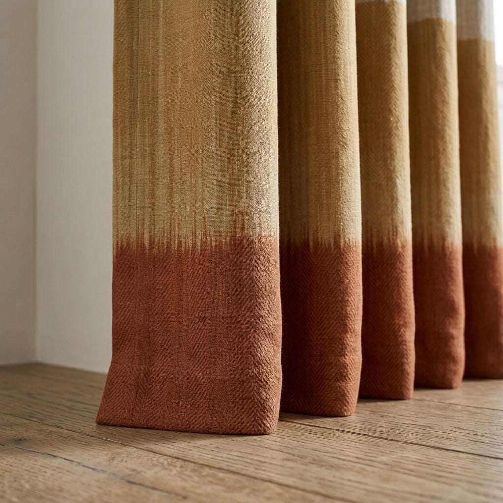 Heavy Linen Curtains, Oatmeal Camel & Rust Color Block, Custom Blackout, Extra Long Panels — image 8