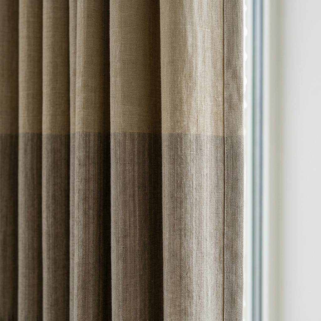 Sage Green, Taupe & Deep Olive Color Block Linen Curtains, Heavy Custom Blackout Drapes, Extra Long Panels — image 1