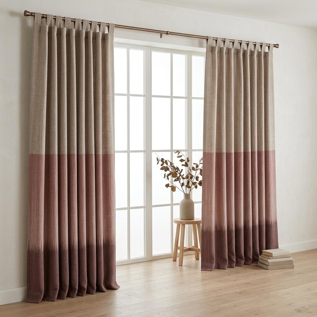 Blush Taupe, Dusty Rose & Burgundy Color Block Linen Curtains, Heavy Custom Drapes, Blackout Option, Extra Long Panels — image 1