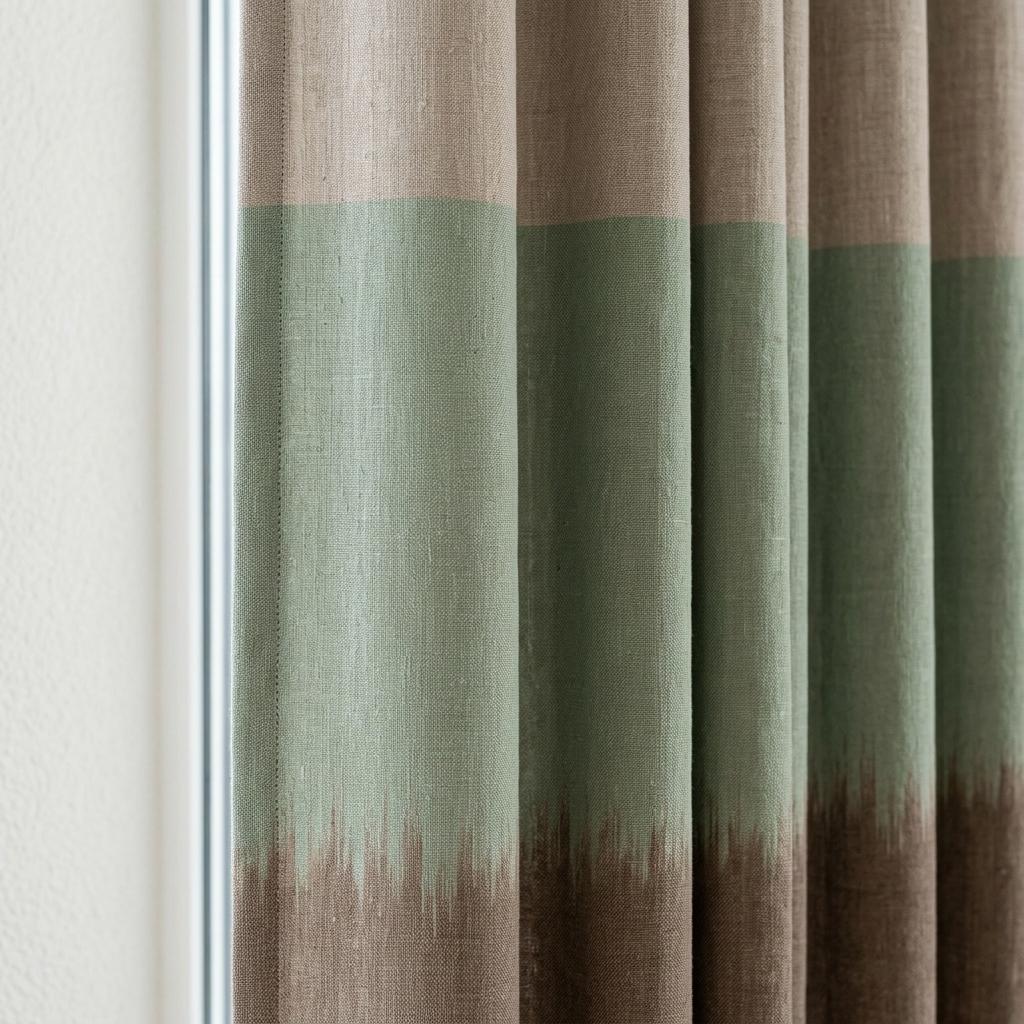 Sage Green, Oatmeal & Taupe Color Block Linen Curtains, Heavy Custom Drapes, Blackout Option, Extra Long Panels — image 1