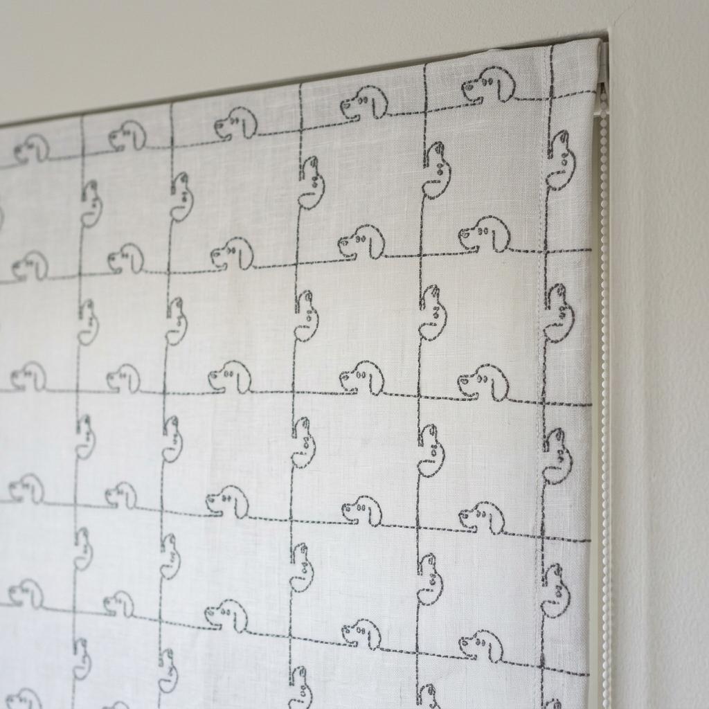 Soft White Linen Roman Shade, Gray Embroidered Puppy Dog Nursery Blind, Custom Blackout or Light Filtering — image 5