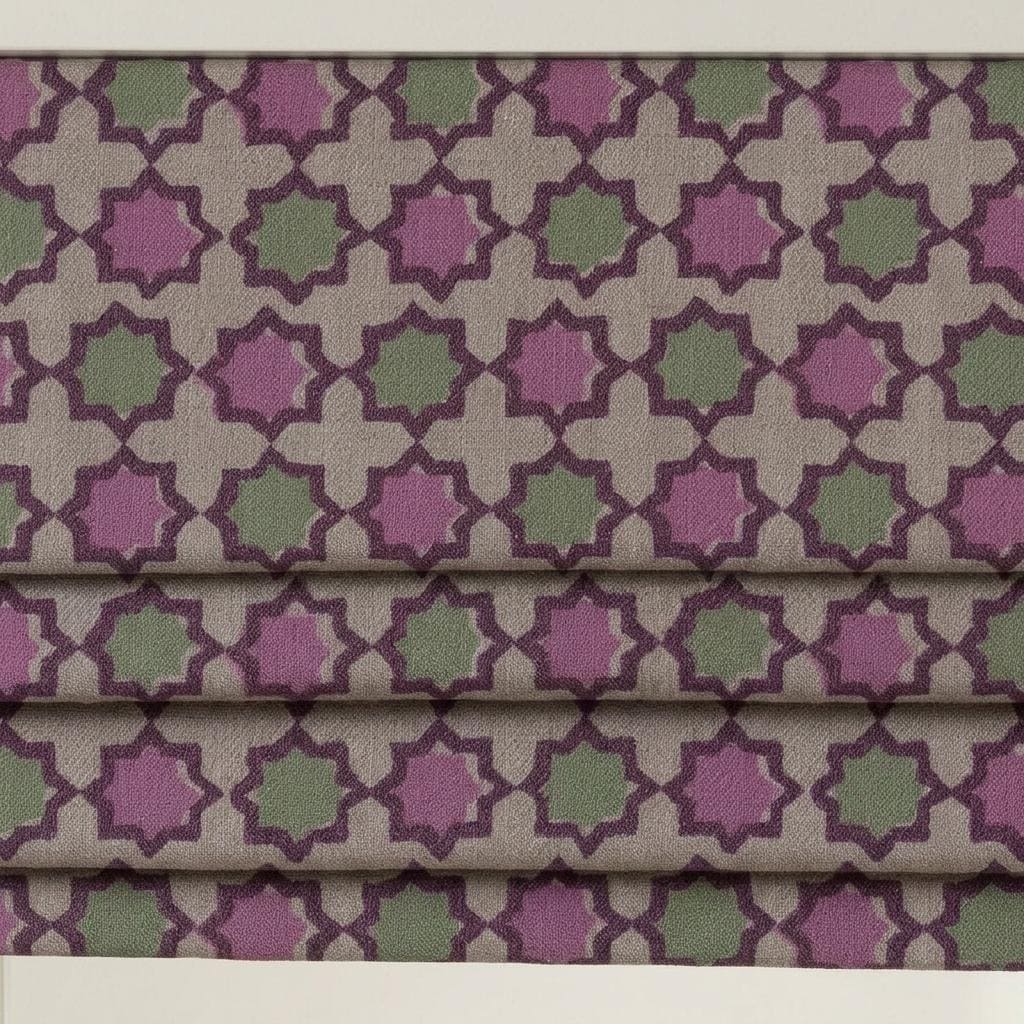 Dusty Pink Sage Linen Roman Shade, Beige Plum Moroccan Geometric Blind, Custom Blackout or Light Filtering — image 5