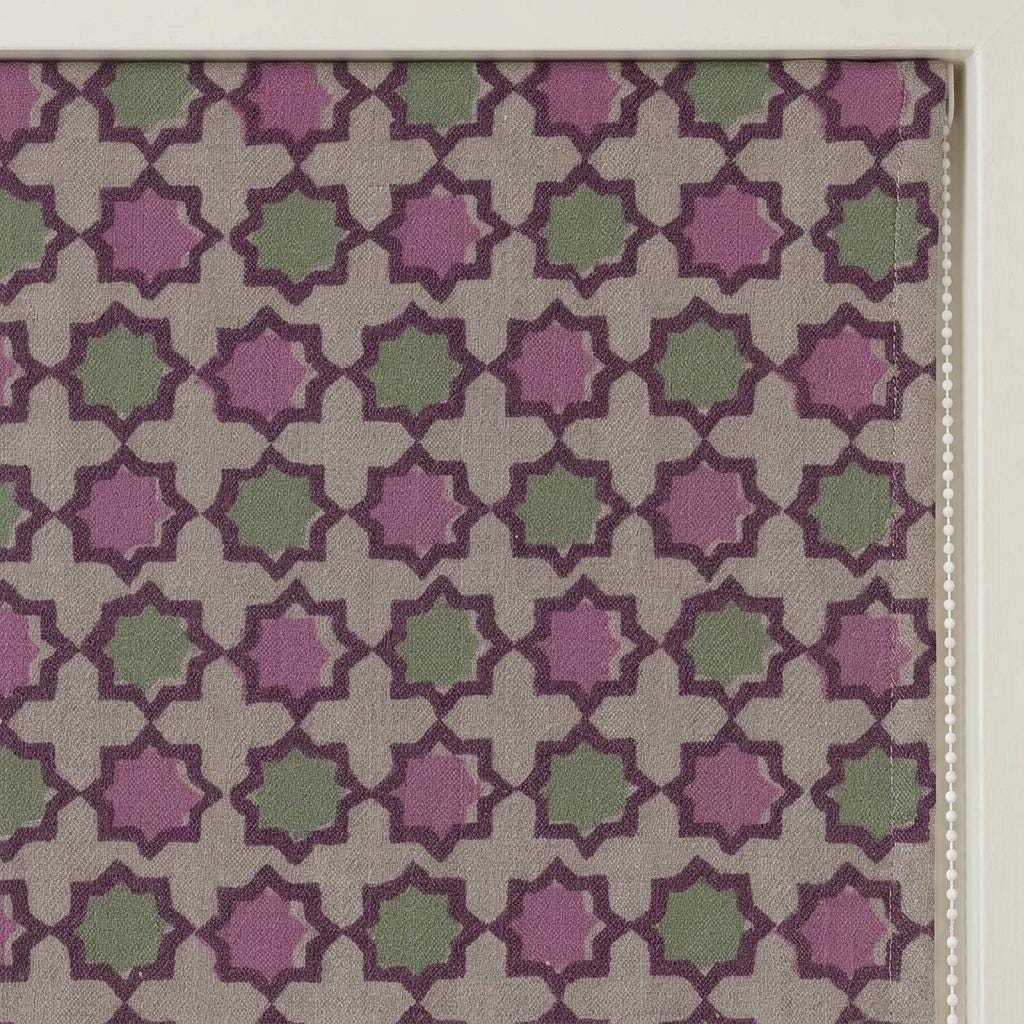 Dusty Pink Sage Linen Roman Shade, Beige Plum Moroccan Geometric Blind, Custom Blackout or Light Filtering — image 7