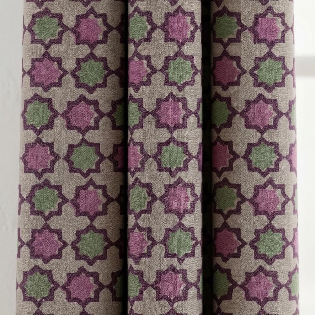 Dusty Pink Sage Pure Linen Curtains, Plum Moroccan Geometric Print, Blackout or Light Filtering — image 4
