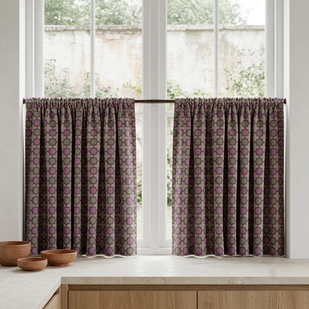 Dusty Pink Sage Pure Linen Curtains, Plum Moroccan Geometric Print, Blackout or Light Filtering — image 8