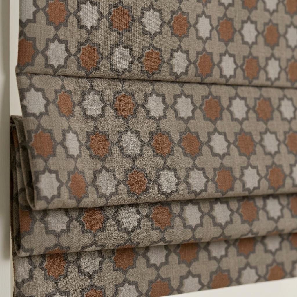 Rust Terracotta Linen Roman Shade, Beige Ivory Charcoal Moroccan Geometric Blind, Custom Blackout or Light Filtering — image 1