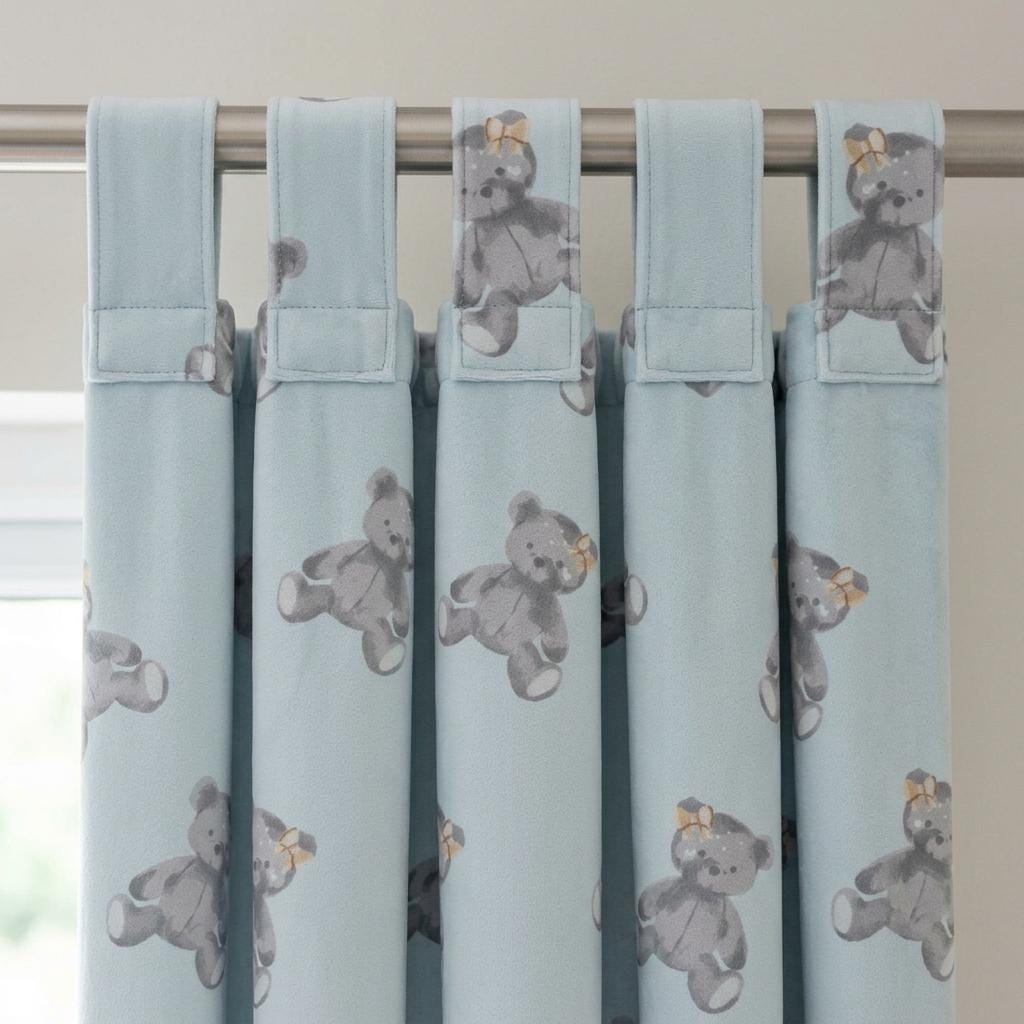 Pale Powder Blue Velvet Curtains, Gray Teddy Bear Print, Nursery & Kids Room Drapes, Custom Blackout Option — image 7