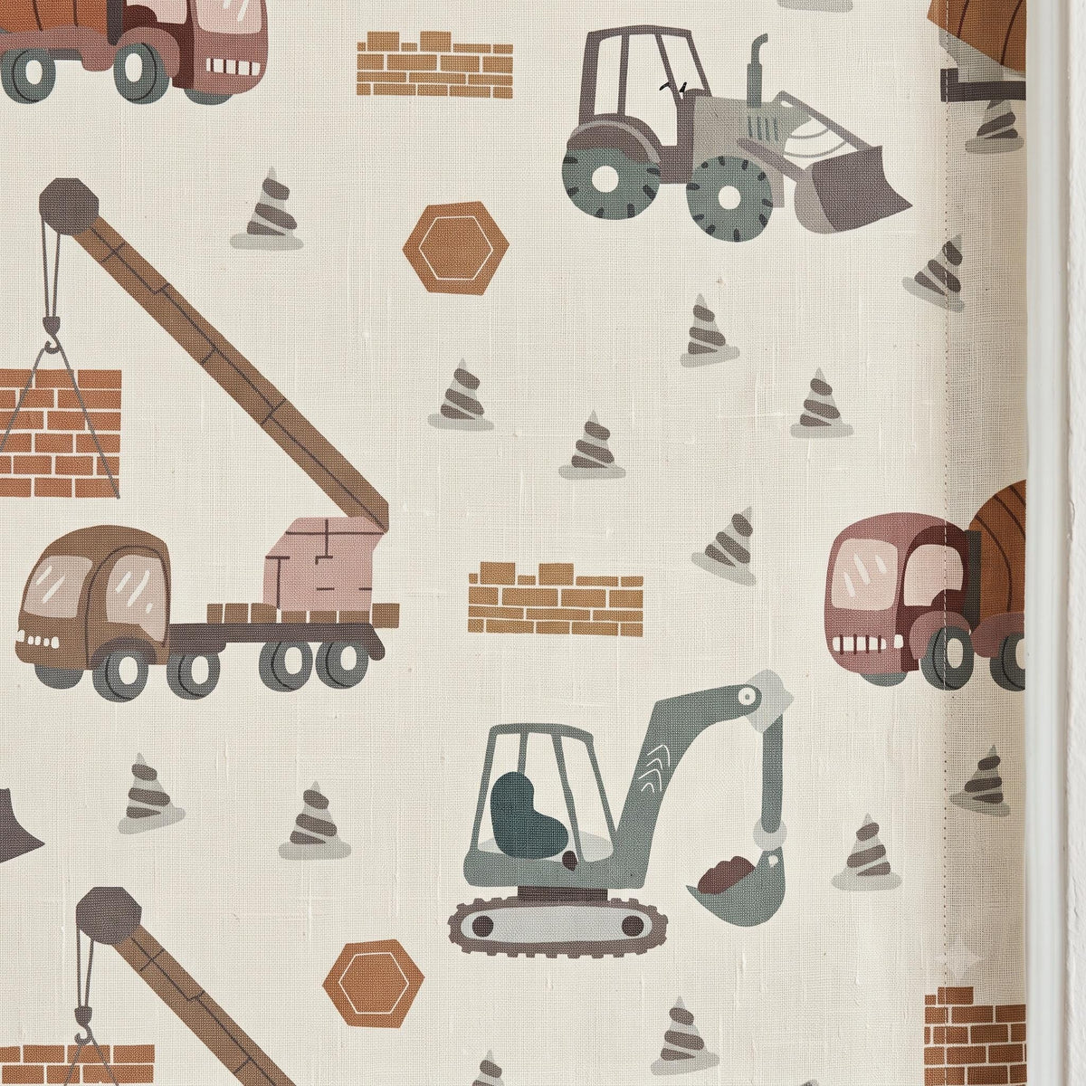 Custom Construction Truck Linen Roman Shade, Blue-Gray Terracotta Excavator Nursery Blind, Blackout or Light Filtering — image 6
