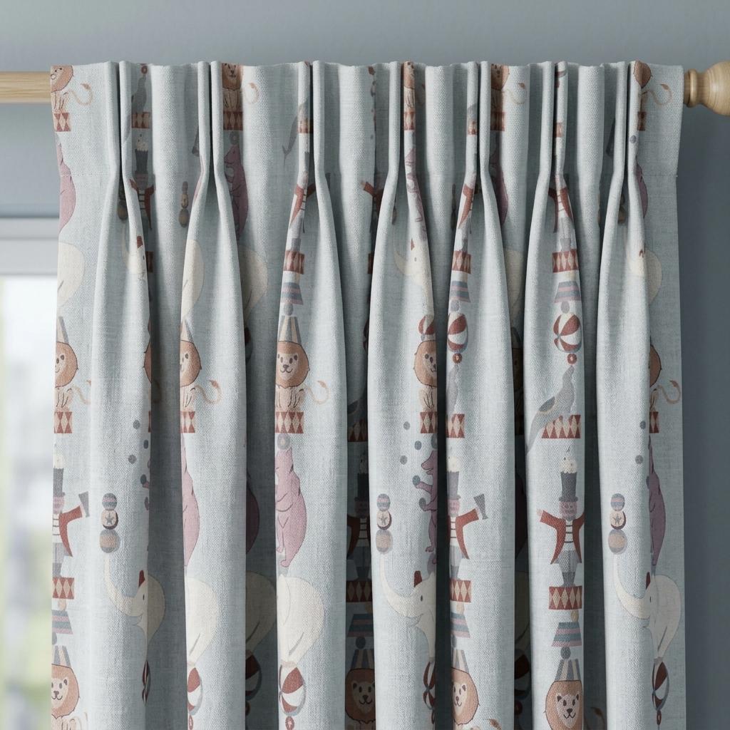 Pale Blue Linen Curtains, Vintage Circus Animal Print, Nursery & Kids Room Drapes, Custom Sizes, Blackout Option — image 3