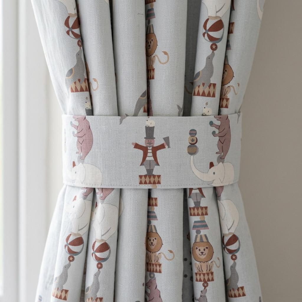 Pale Blue Linen Curtains, Vintage Circus Animal Print, Nursery & Kids Room Drapes, Custom Sizes, Blackout Option — image 2