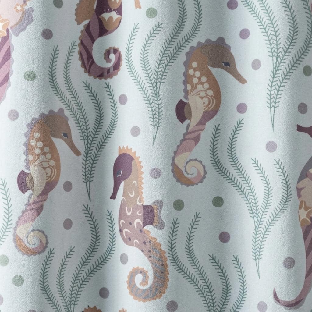 Pale Blue Matte Velvet Curtains, Pastel Seahorse & Seaweed Print, Ocean Nursery Drapes, Custom Sizes, Blackout Option — image 8
