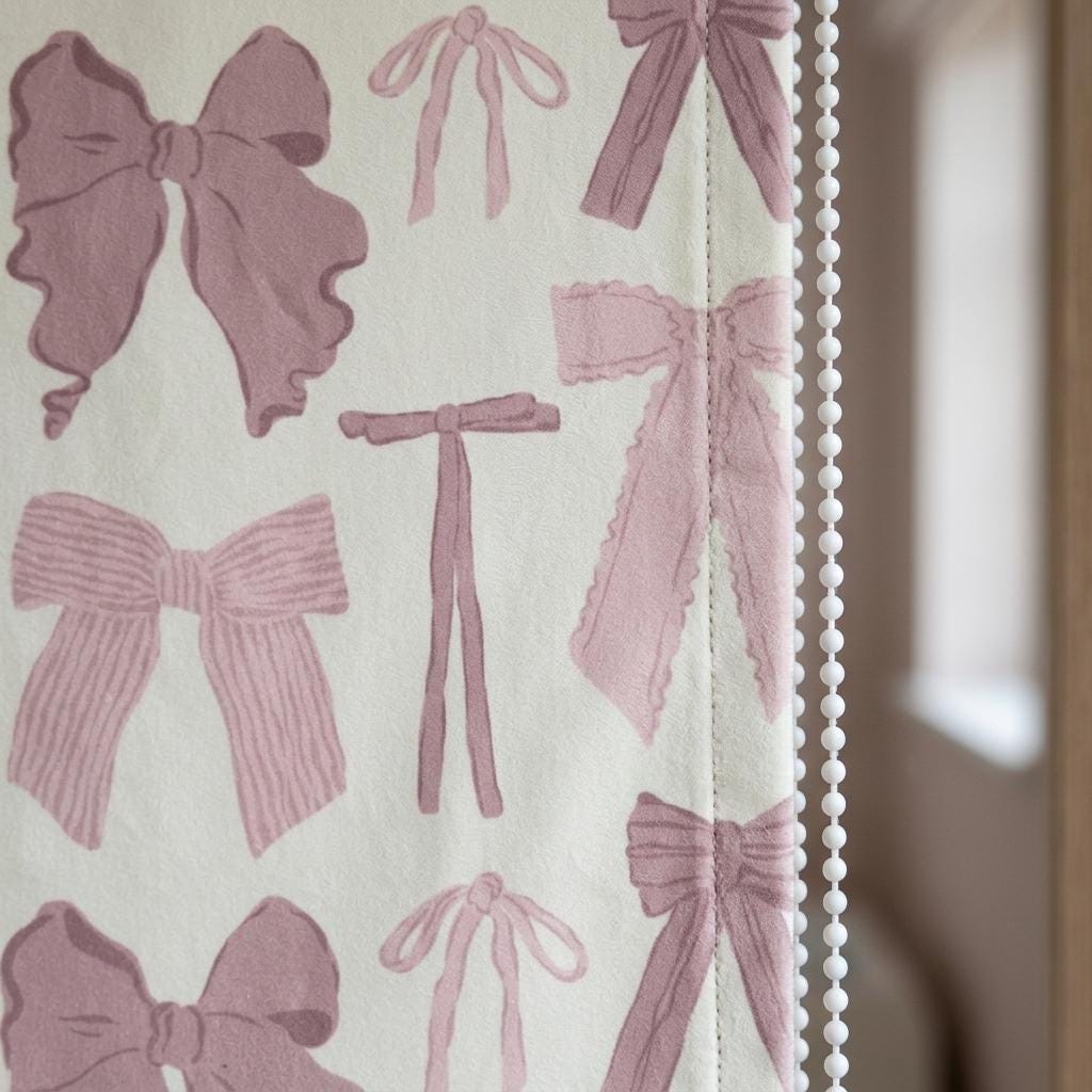 Pale Seafoam Velvet Roman Shade, Pink Bow Nursery Blind, Coquette Custom Blackout Window Shade — image 7