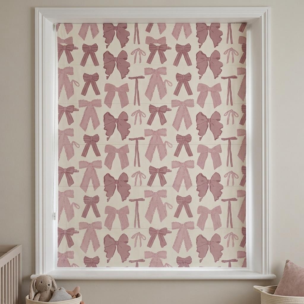 Pale Seafoam Velvet Roman Shade, Pink Bow Nursery Blind, Coquette Custom Blackout Window Shade — image 9
