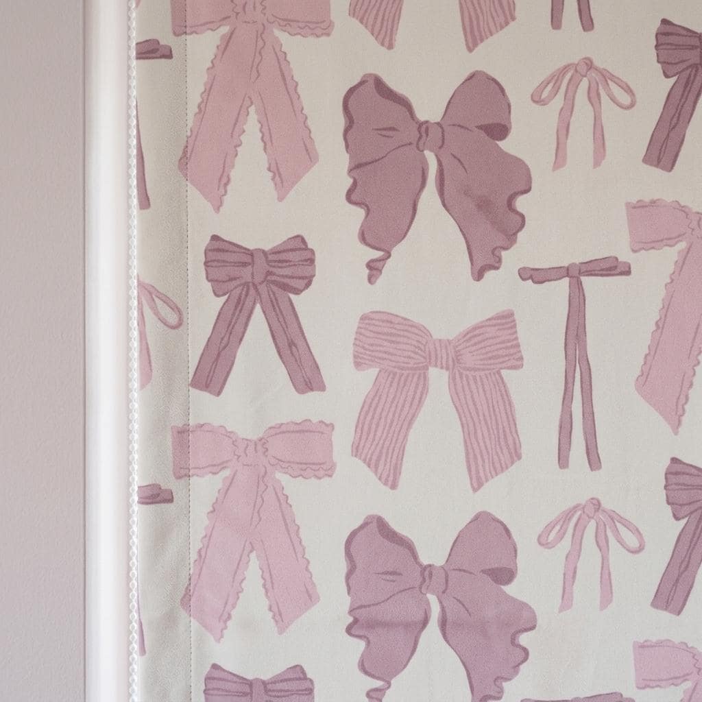 Pale Seafoam Velvet Roman Shade, Pink Bow Nursery Blind, Coquette Custom Blackout Window Shade — image 4