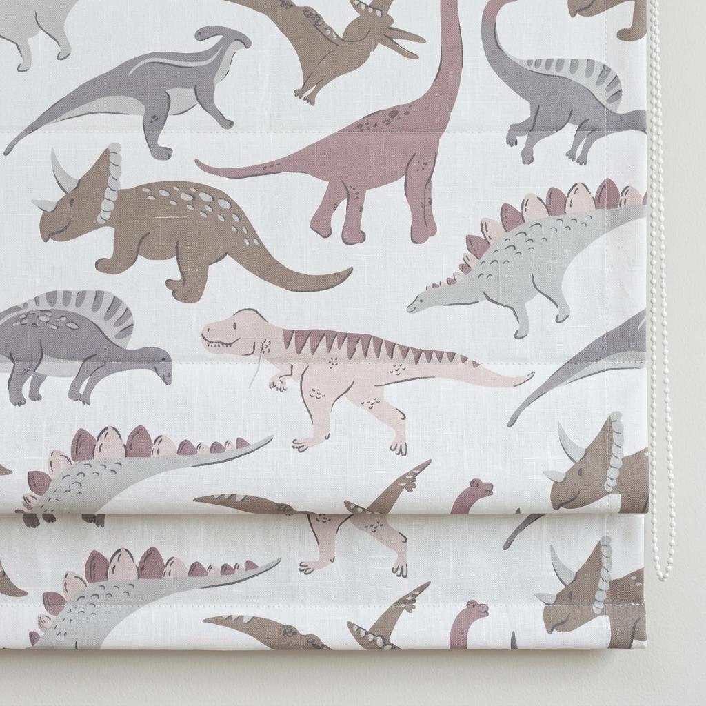 Pastel Dinosaur Linen Roman Shade, Ivory Blush Gray Nursery Blind, Custom Blackout or Light Filtering — image 5