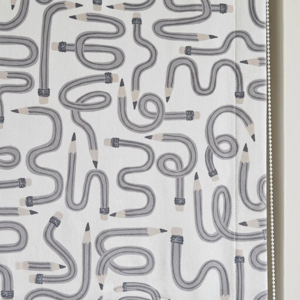 Gray Pencil Print Velvet Roman Shade, White Kids Room Blind, Custom Blackout or Light Filtering — image 6
