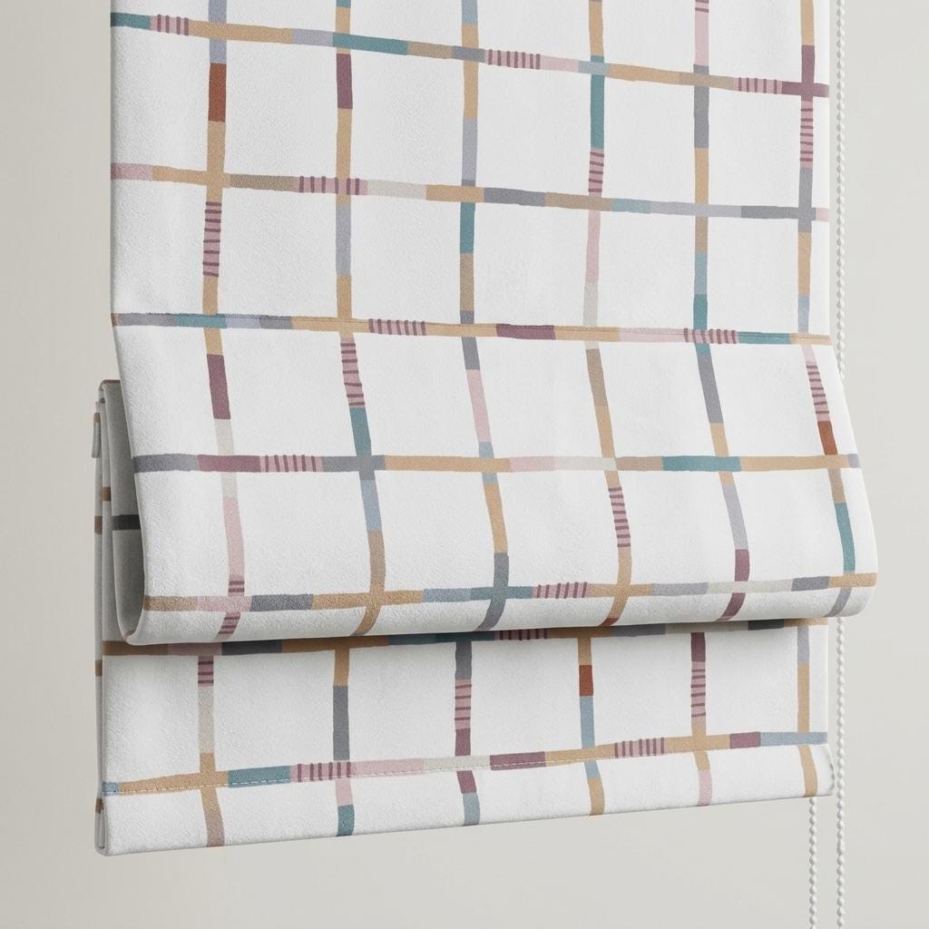 Custom Windowpane Velvet Roman Shade, White Teal Blush Plaid Nursery Blind, Blackout or Light Filtering — image 9