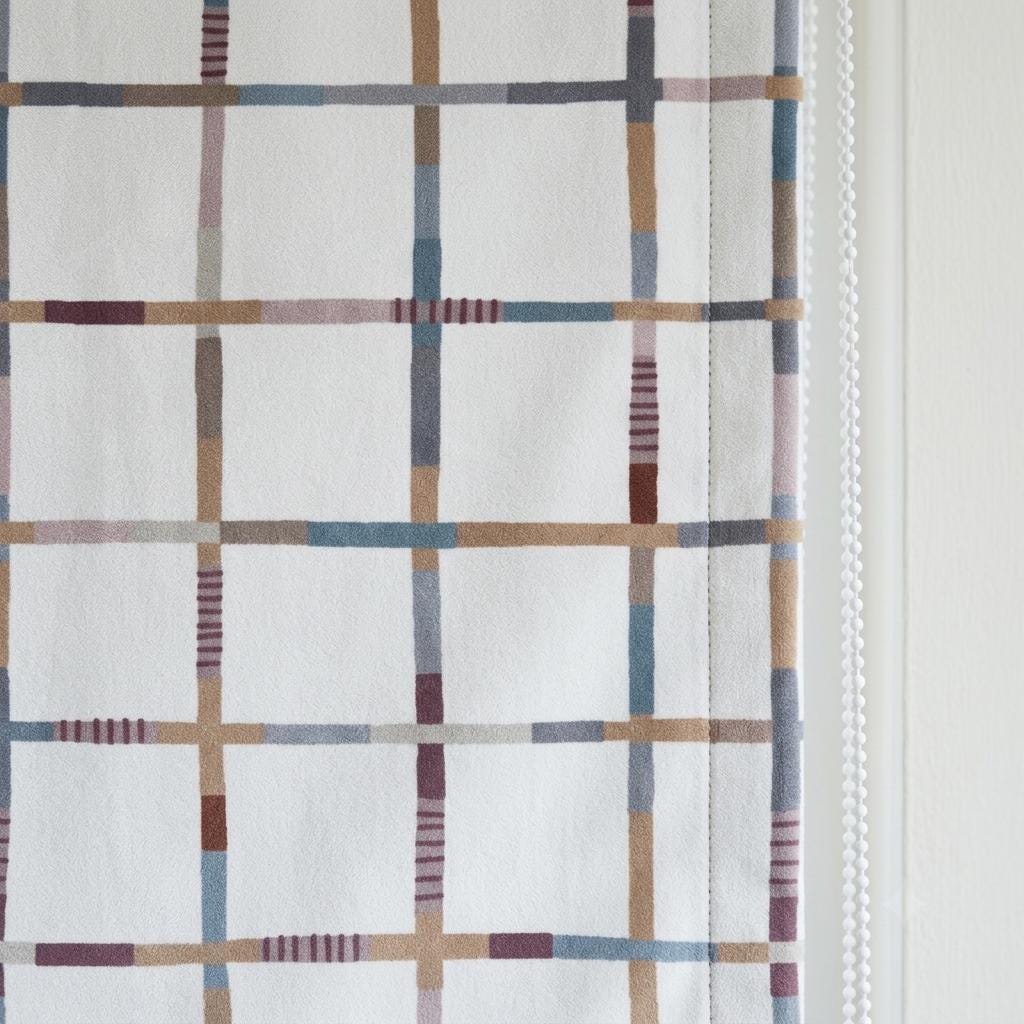 Custom Windowpane Velvet Roman Shade, White Teal Blush Plaid Nursery Blind, Blackout or Light Filtering — image 6