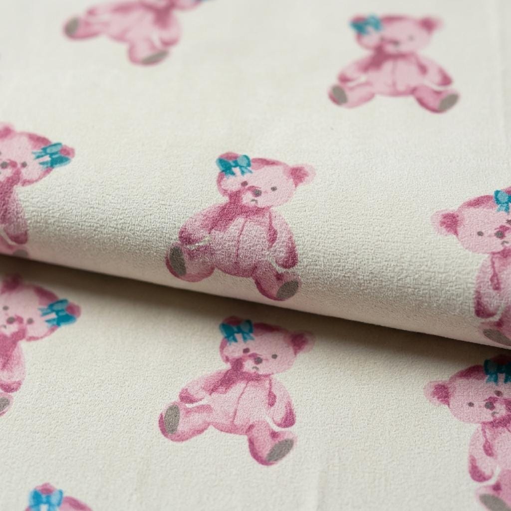 Soft Cream Velvet Roman Shade, Pink Teddy Bear & Blue Bow Nursery Blind, Custom Blackout or Light Filtering Shade — image 5