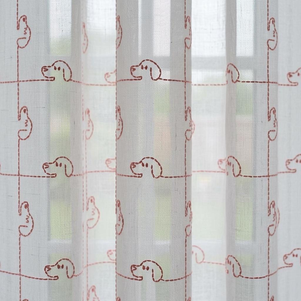 White Pure Linen Sheer Curtains, Pink Embroidered Dog Drapes, Custom Light Filtering Nursery Window Panels — image 8