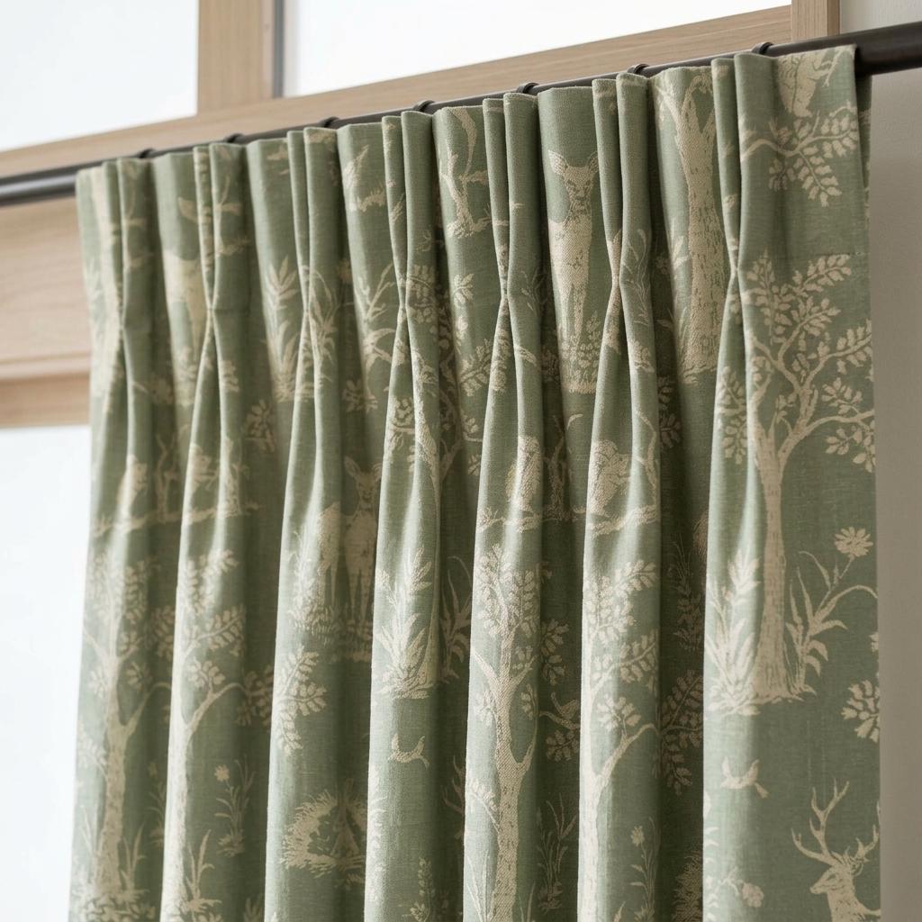Sage Green Silk-Linen Jacquard Curtains, Ivory Woodland Deer Toile, Custom Blackout Nursery Drapes — image 10