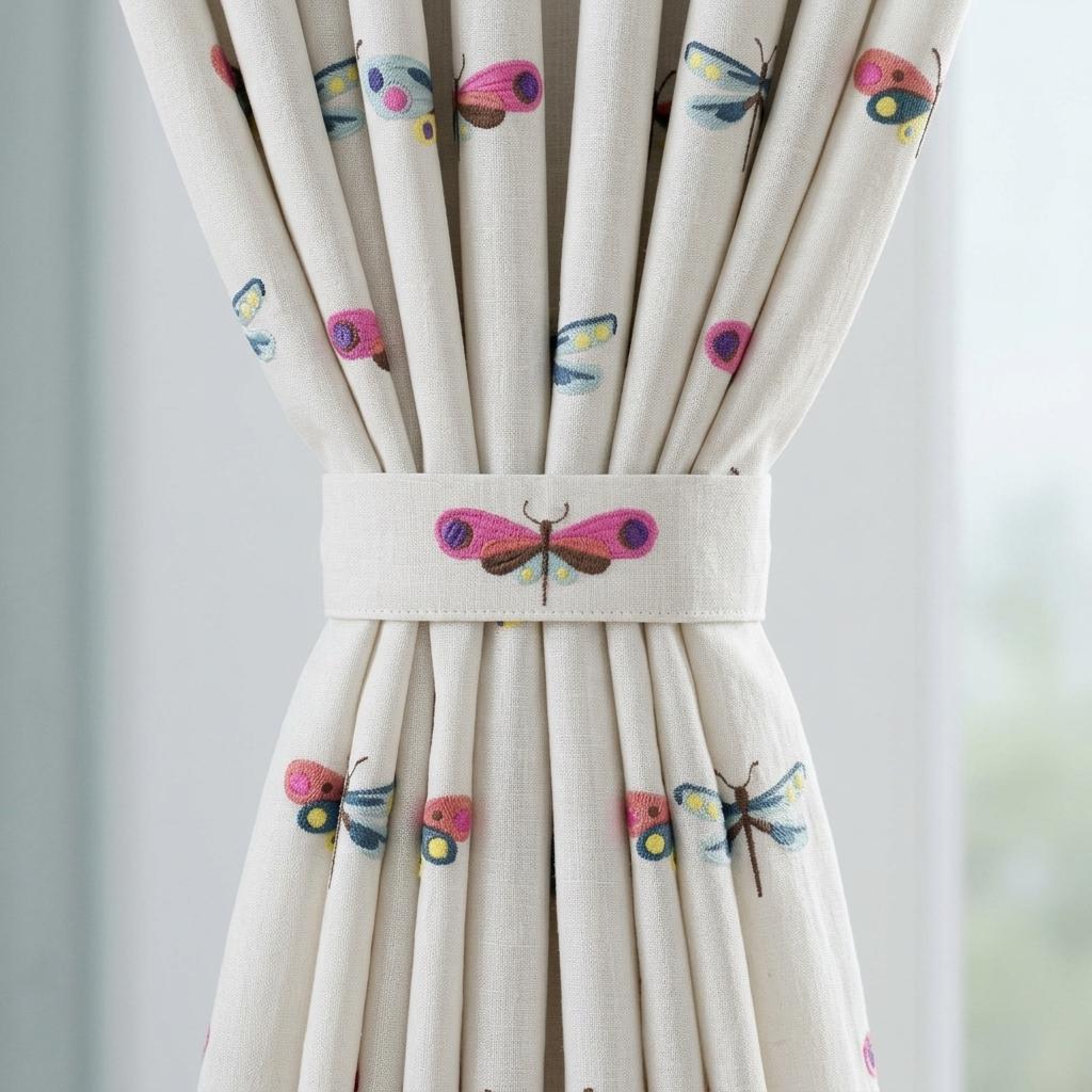 Soft White Linen Embroidered Curtains, Multicolor Butterfly & Dragonfly Nursery Drapes, Custom Blackout Option — image 2