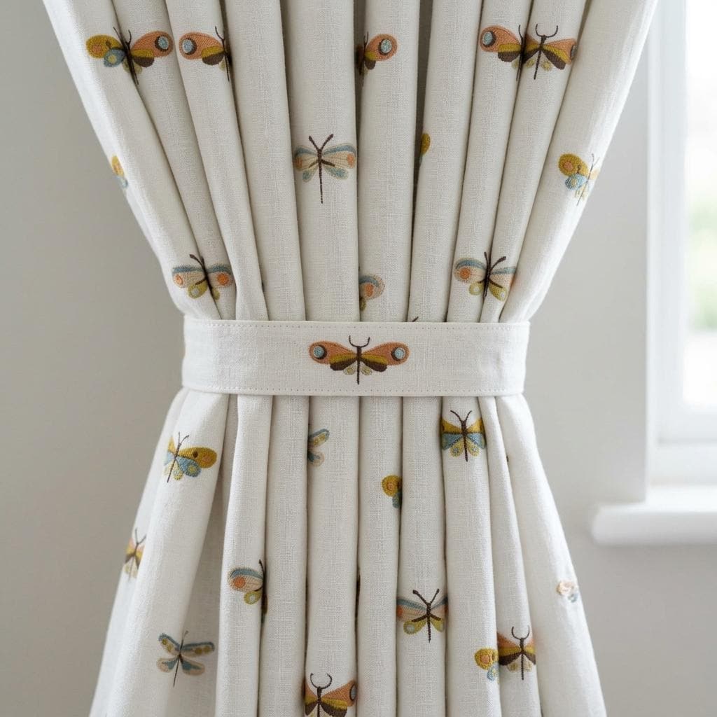 Soft White Linen Embroidered Curtains, Terracotta Blue Butterfly & Dragonfly, Custom Blackout Nursery Drapes — image 2