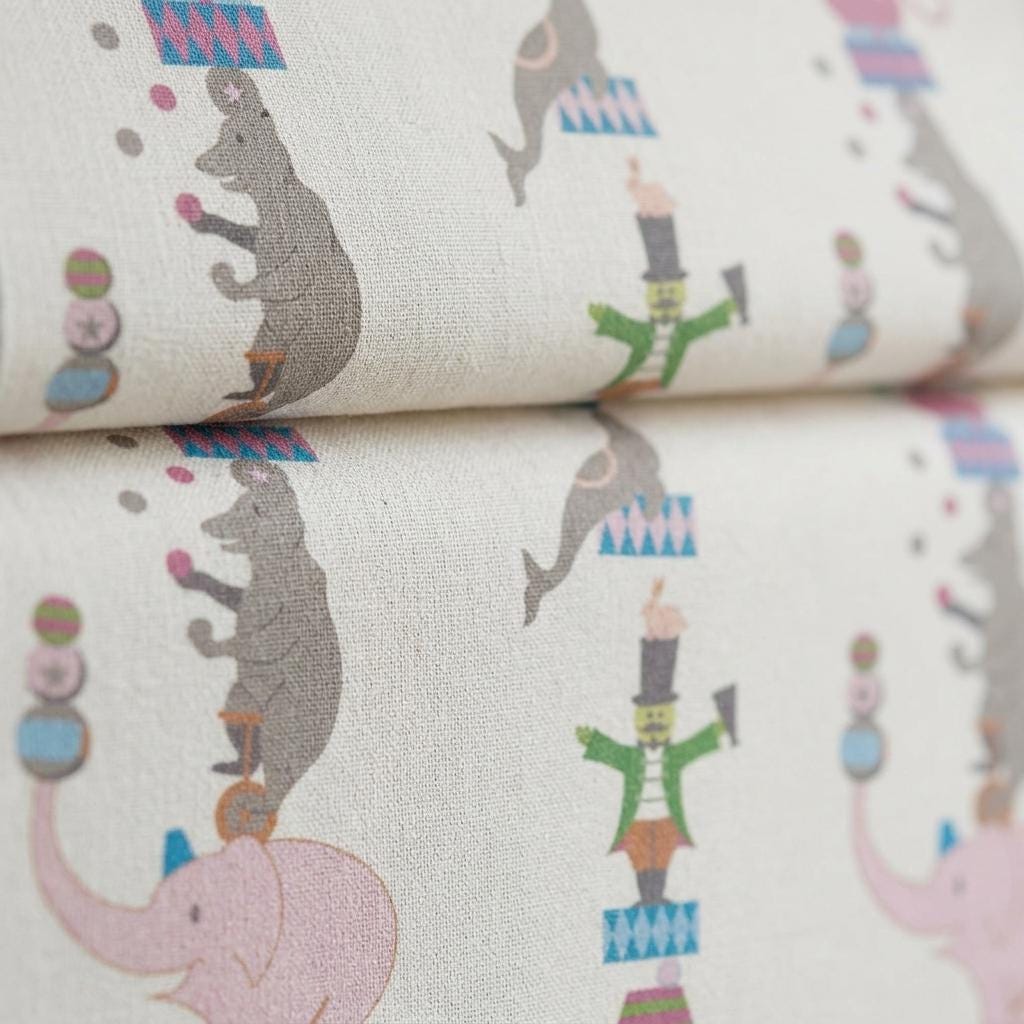 Soft Cream Linen Roman Shade, Pink Elephant Circus Animal Nursery Blind, Kids Custom Blackout or Light Filtering Shade — image 3