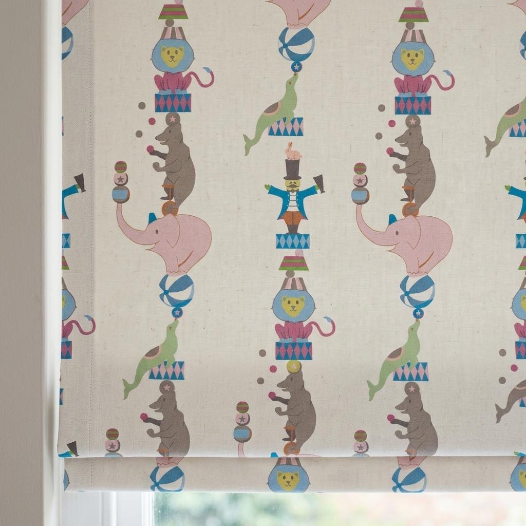 Soft Cream Linen Roman Shade, Pink Elephant Circus Animal Nursery Blind, Kids Custom Blackout or Light Filtering Shade — image 8