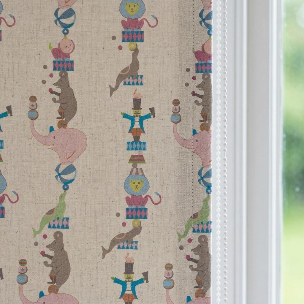 Soft Cream Linen Roman Shade, Pink Elephant Circus Animal Nursery Blind, Kids Custom Blackout or Light Filtering Shade — image 6