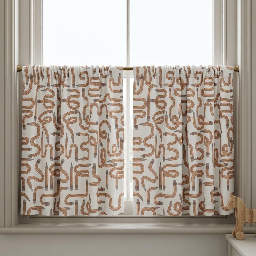 Soft White Velvet Curtains, Caramel Wavy Pencil Print, Nursery & Kids Room Drapes, Custom Sizes, Blackout Option — image 6