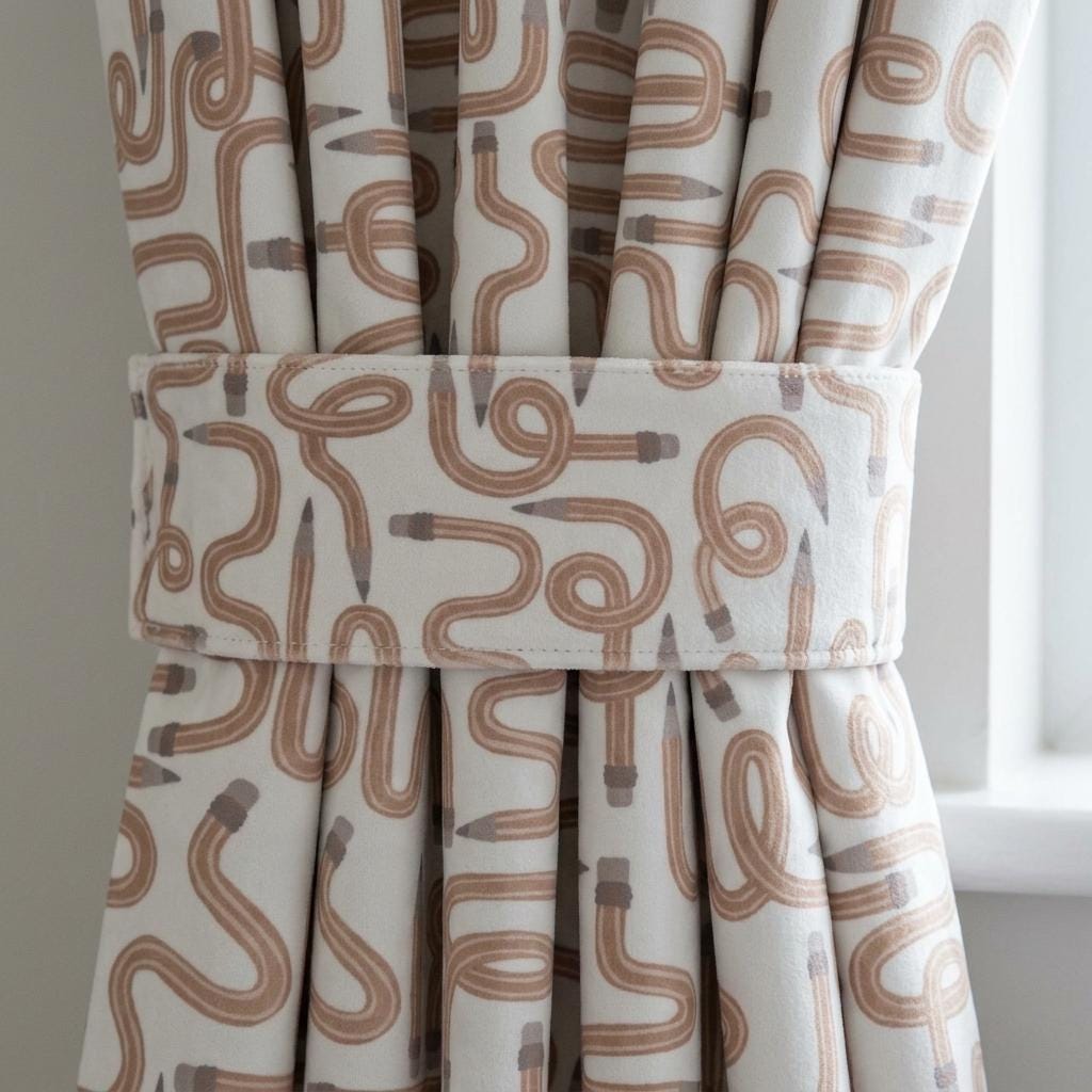 Soft White Velvet Curtains, Caramel Wavy Pencil Print, Nursery & Kids Room Drapes, Custom Sizes, Blackout Option — image 2