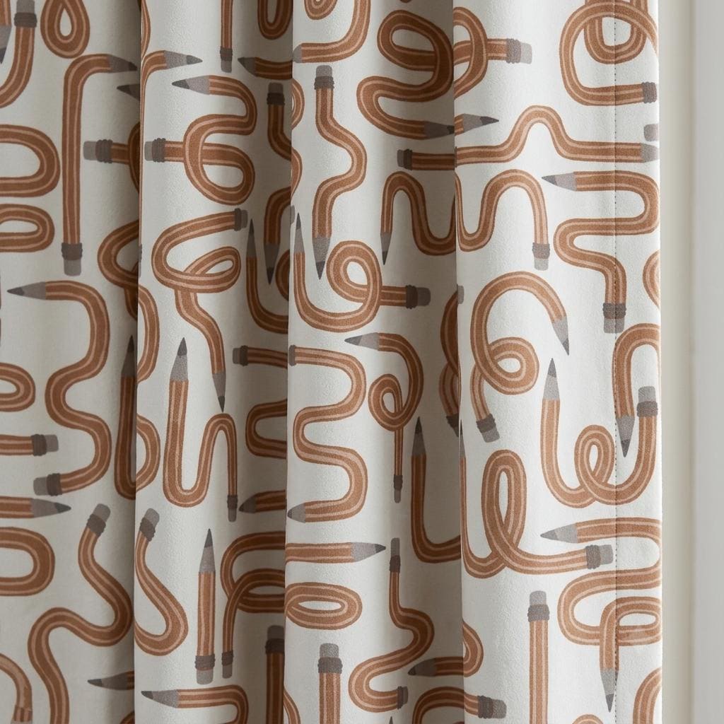 Soft White Velvet Curtains, Caramel Wavy Pencil Print, Nursery & Kids Room Drapes, Custom Sizes, Blackout Option — image 1