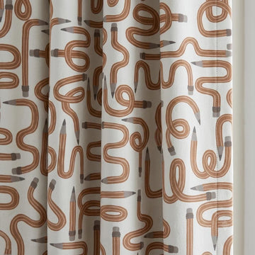 Soft White Velvet Curtains, Caramel Wavy Pencil Print, Nursery & Kids Room Drapes, Custom Sizes, Blackout Option — image 1
