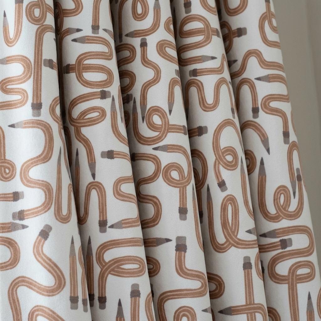 Soft White Velvet Curtains, Caramel Wavy Pencil Print, Nursery & Kids Room Drapes, Custom Sizes, Blackout Option — image 9