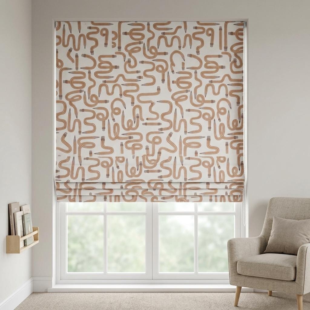 Soft White Velvet Roman Shade, Caramel Pencil Nursery Blind, Kids Custom Blackout or Light Filtering Shade — image 1