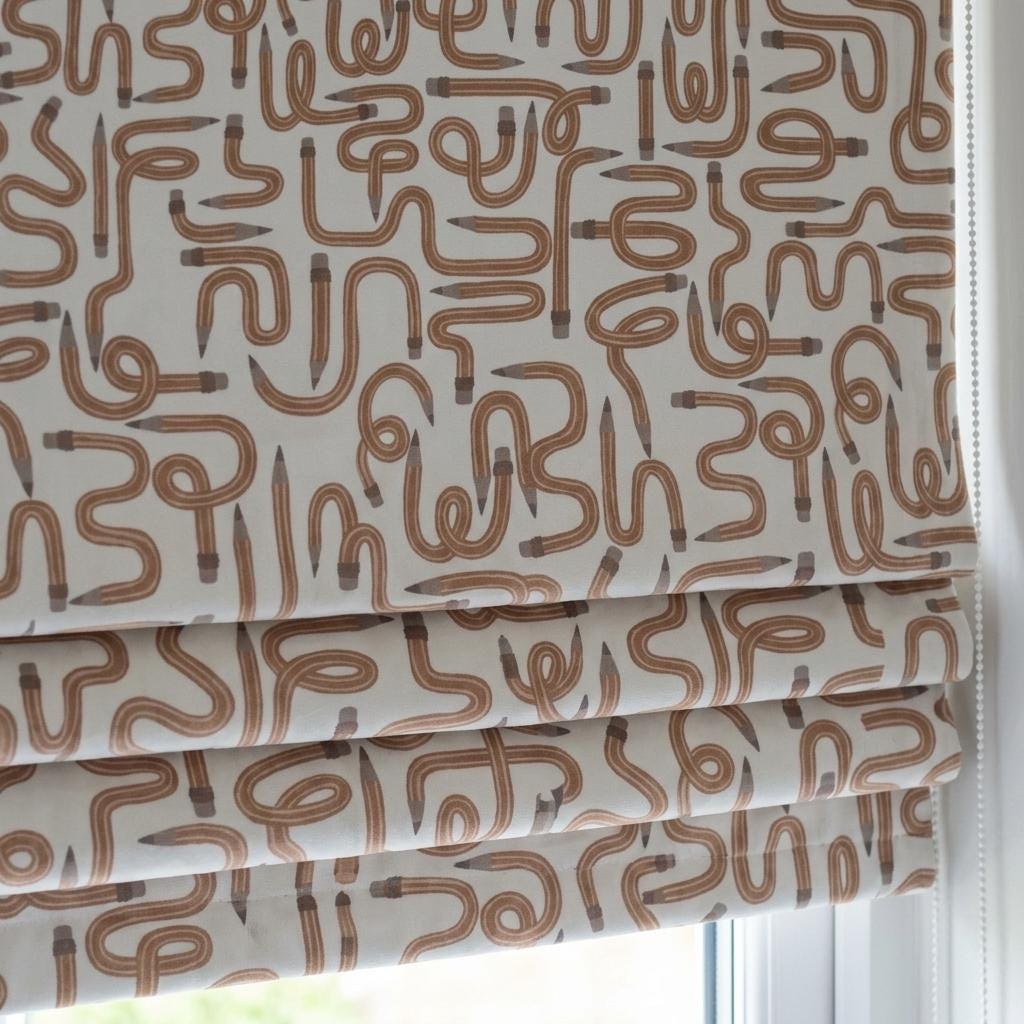Soft White Velvet Roman Shade, Caramel Pencil Nursery Blind, Kids Custom Blackout or Light Filtering Shade — image 4