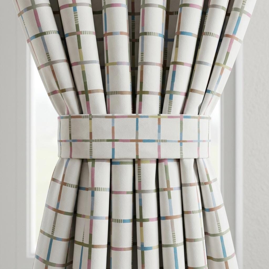 Velvet Nursery Curtains, Soft Ivory Pastel Multicolor Geometric Grid Kids Room Drapes, Custom Blackout Option — image 1