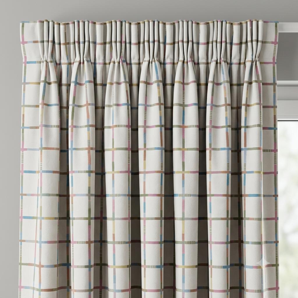 Velvet Nursery Curtains, Soft Ivory Pastel Multicolor Geometric Grid Kids Room Drapes, Custom Blackout Option — image 4