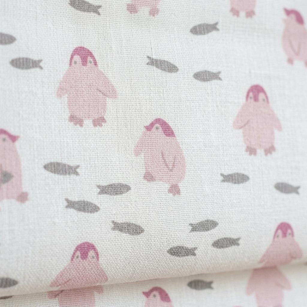Pale Seafoam Linen Roman Shade, Pink Penguin & Gray Fish Nursery Blind, Custom Blackout or Light Filtering — image 6