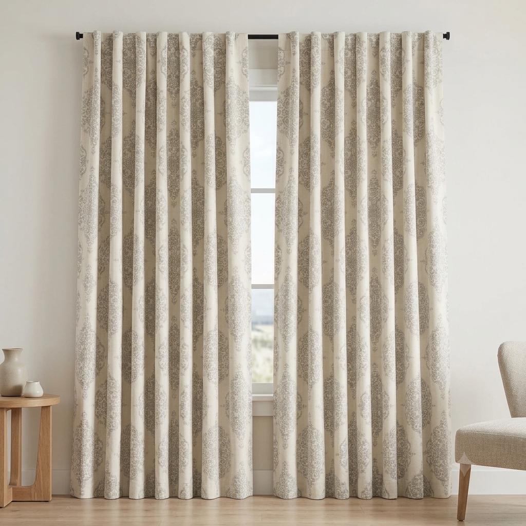 Heavy Linen Jacquard Curtains, Warm Ivory & Soft Greige Damask Drapes, Custom Blackout Curtains, Extra Long Luxury Window Panels — image 5