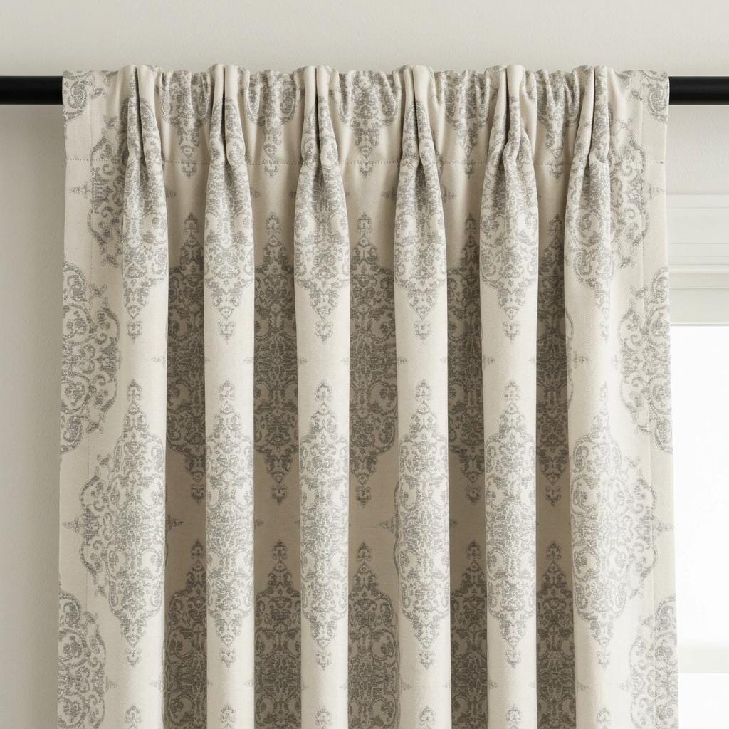 Heavy Linen Jacquard Curtains, Warm Ivory & Soft Greige Damask Drapes, Custom Blackout Curtains, Extra Long Luxury Window Panels — image 10