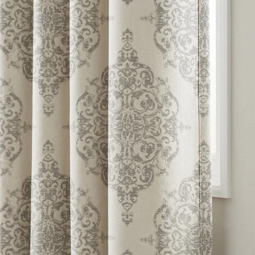 Heavy Linen Jacquard Curtains, Warm Ivory & Soft Greige Damask Drapes, Custom Blackout Curtains, Extra Long Luxury Window Panels — image 1