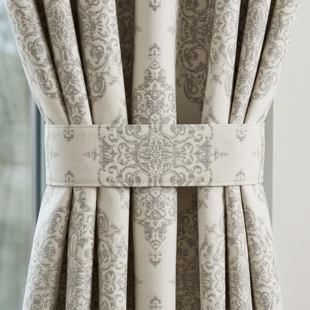 Heavy Linen Jacquard Curtains, Warm Ivory & Soft Greige Damask Drapes, Custom Blackout Curtains, Extra Long Luxury Window Panels — image 1
