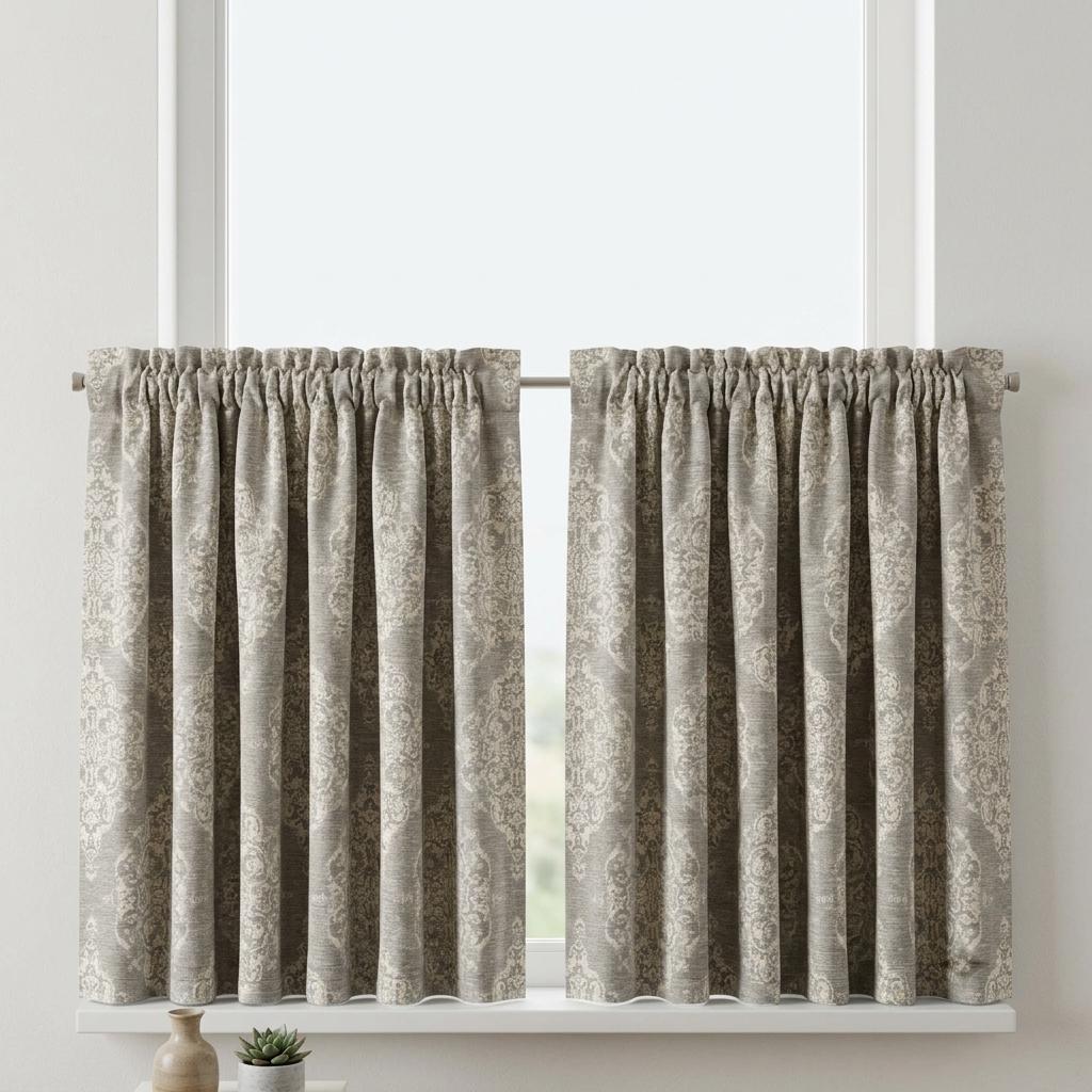 Warm Gray & Ivory Damask Linen Jacquard Curtains, Heavy Custom Drapes, Blackout Option, Extra Long Panels — image 9